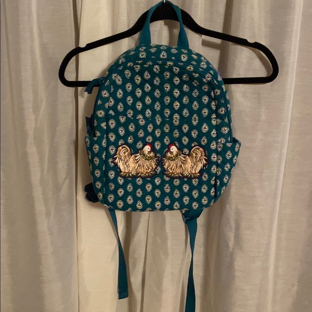 Vera Bradley Teal Backpack with Floral and Chicken Design